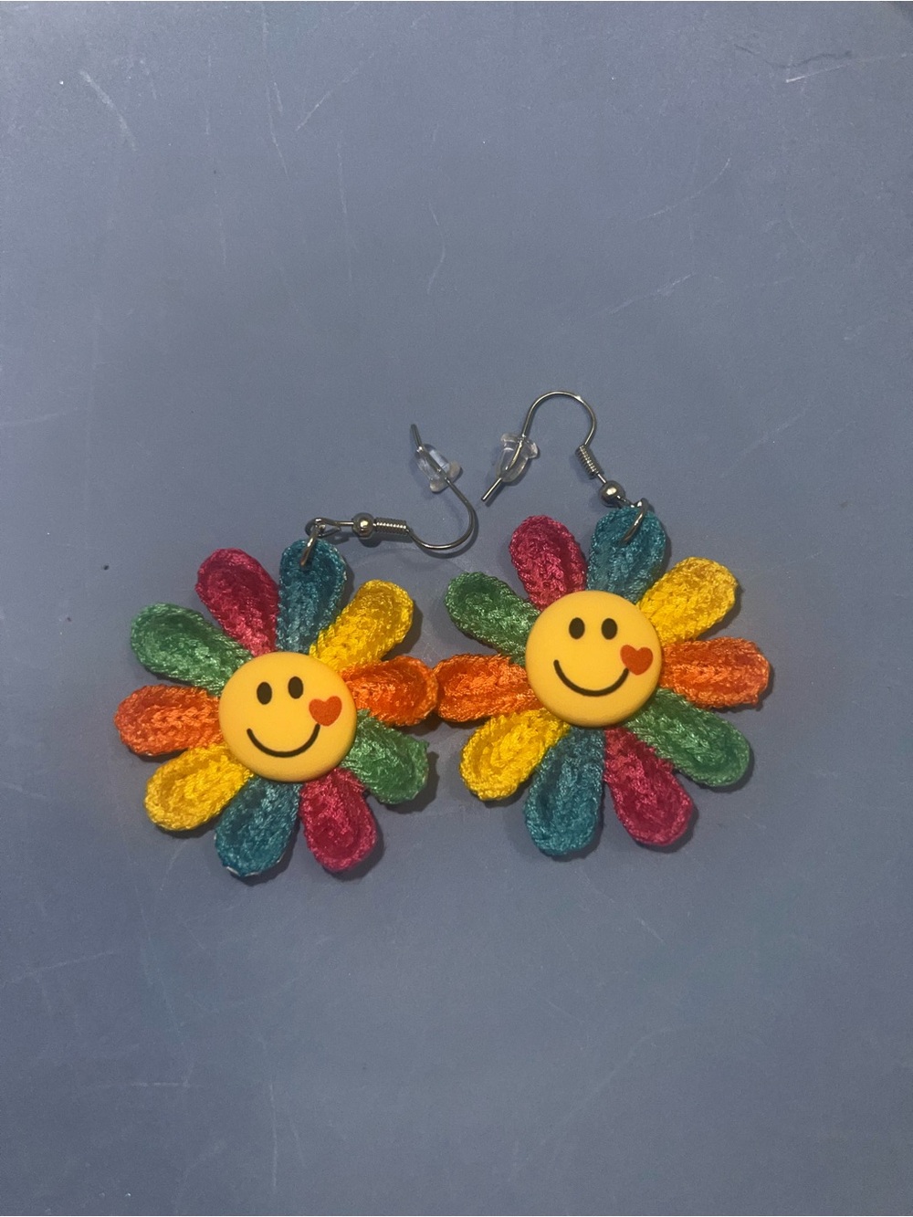 Rainbow Smiley Flower Dangle Earrings - Multicolor